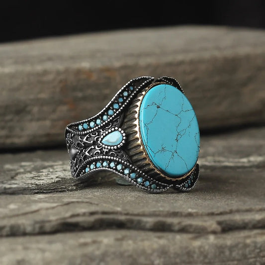 Men's Round Fashion Simple Turquoise Ring