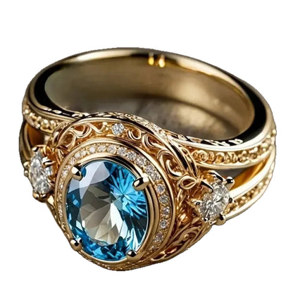 Electroplated Gold High Sense Ring Design Fashion Sapphire