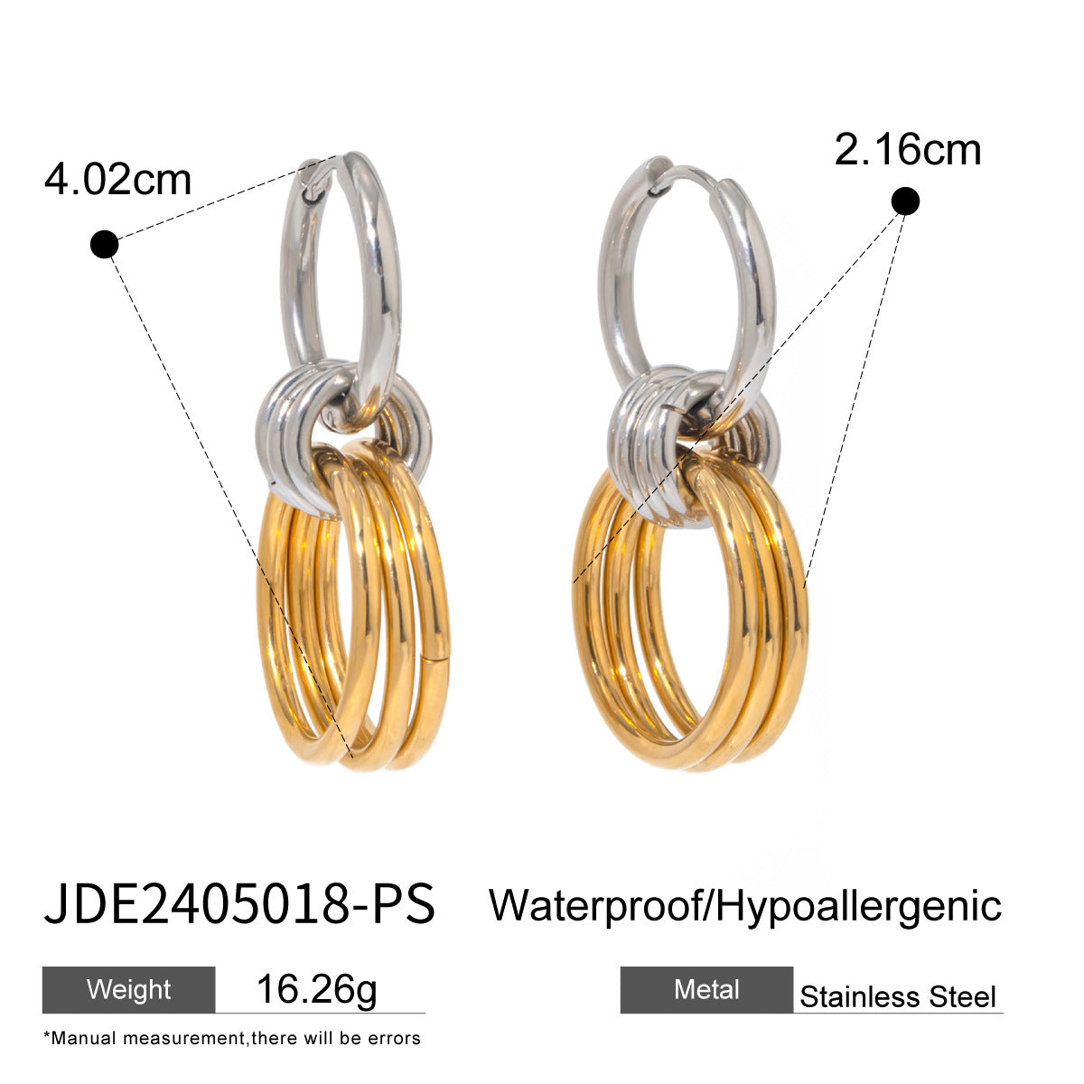 18K Color Matching Glossy Steel Ring Earrings
