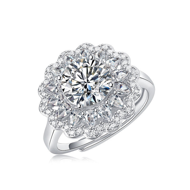 Women's Simple And Versatile S925 Silver Moissanite Ring Flowers