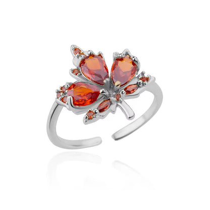 Zircon Red Maple Leaf Ring Female Fashion High Sense Opening Adjustable Design Index Finger Ring