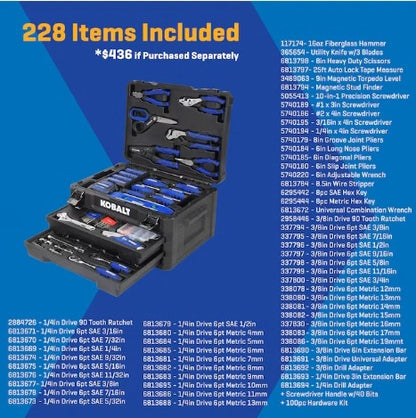 Kobalt Premium Homeowner Tool Set with Assorted Hand Tools 228 Pieces