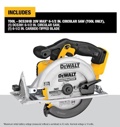 DEWALT 20V MAX 6-1/2 in Cordless Circular Saw (Battery Not Included and Charger Not Included)