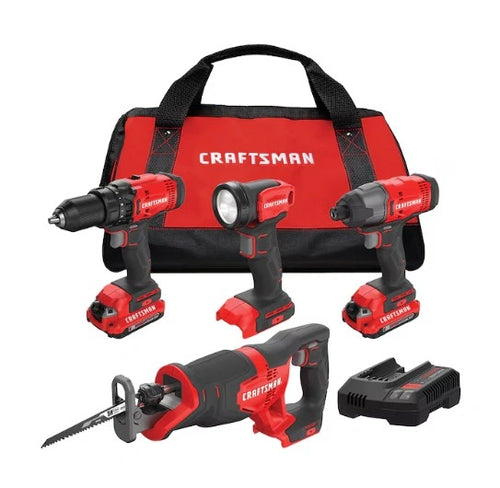 CRAFTSMAN V20 4-Tool Cordless Combo Kit with Batteries (2-Batteries and Charger Included)