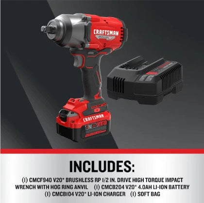 CRAFTSMAN V20 Brushless 1/2-in Cordless Impact Wrench Kit (Battery Included and Charger Included)