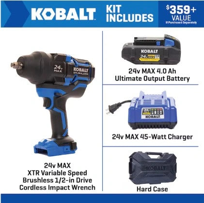 Kobalt XTR 24V Brushless 1/2-in Cordless Impact Wrench Kit (Battery Included and Charger Included)