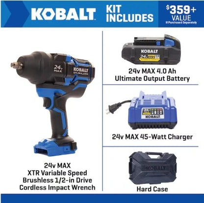 Kobalt XTR 24V Brushless 1/2-in Cordless Impact Wrench Kit (Battery Included and Charger Included)