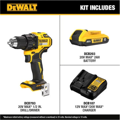 DEWALT 20V MAX Brushless Drill Kit Battery Charger Bag
