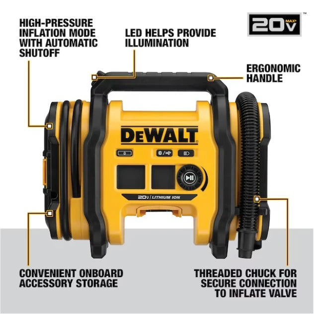 DEWALT DCC020IB 20V Tire Inflator 160 PSI 3 Power Sources