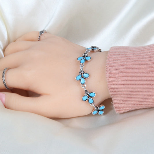 Vintage Gothic Three-color Gem Silver-plated Diamond Three-leaf Women's Bracelet