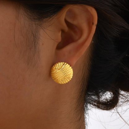 Stainless Steel Embossed Round Gold Fashion Popular Earrings