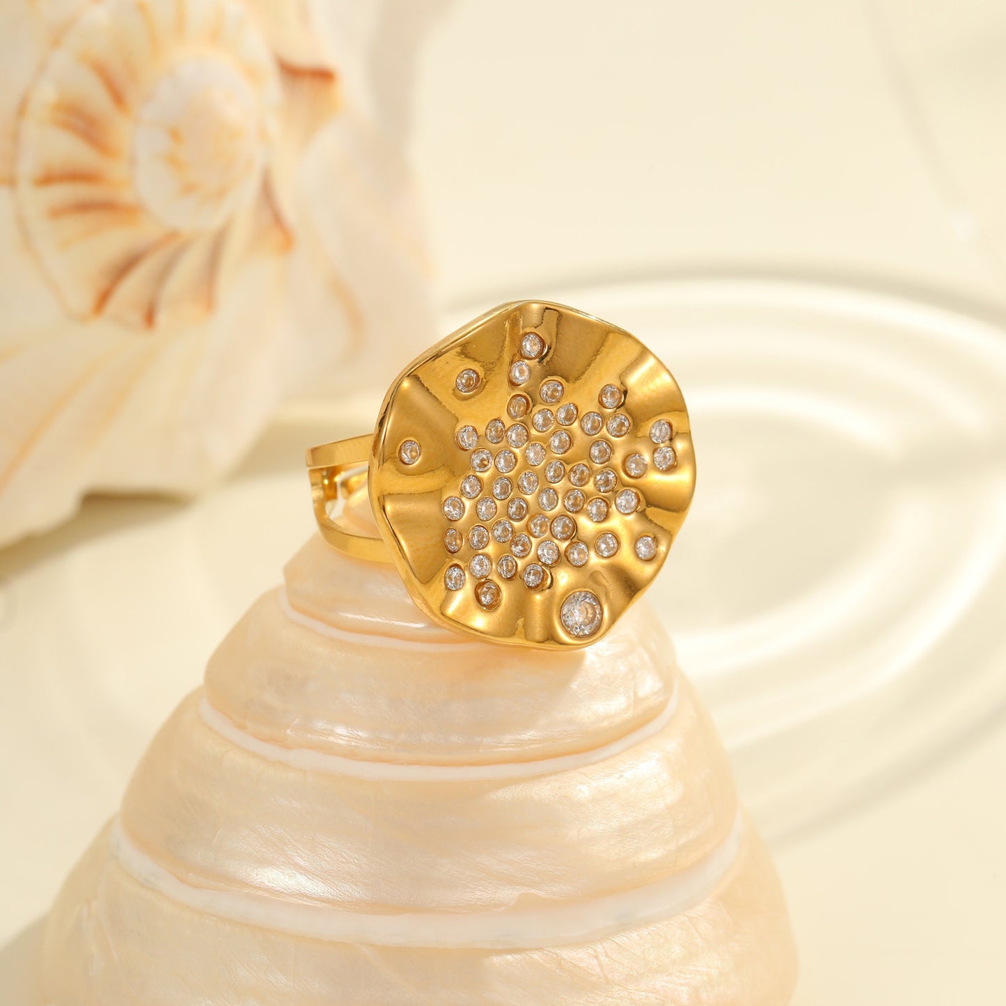 Pleated Inlaid Color Diamond Titanium Steel Ring