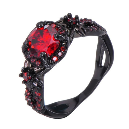Black Gold Plated Ugyen Korean Style Ruby Garnet Women's Ring
