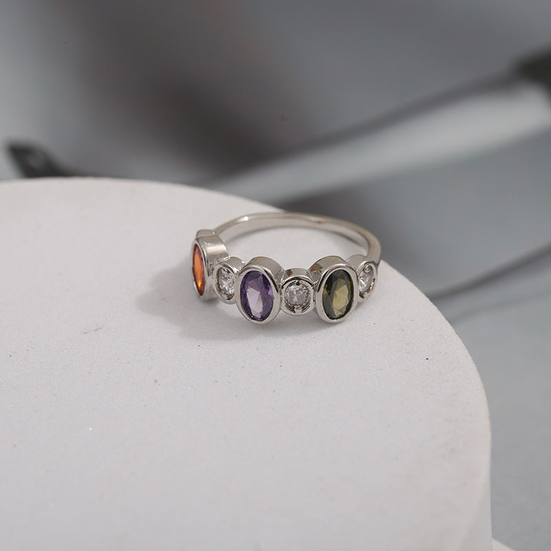 Colorful Copper Inlaid Zircon Ring Sweet And Simple Fashion Ring Bracelet