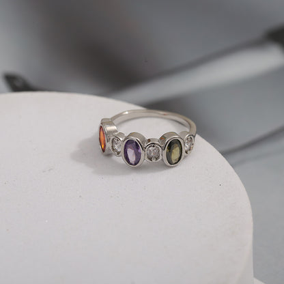 Colorful Copper Inlaid Zircon Ring Sweet And Simple Fashion Ring Bracelet