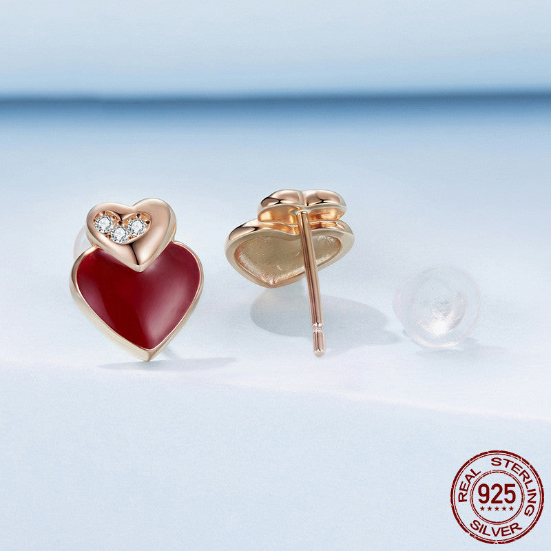 Hong Kong Style S925 Sterling Silver Heart-shaped Stud Earrings