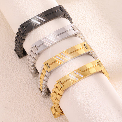 Women's Simple And Versatile Diamond Inlaid Curved Titanium Steel Bracelet