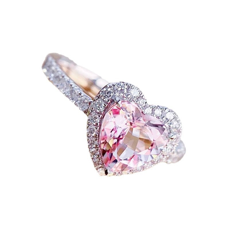 Women's Engagement Pink Diamond Alloy Inlaid Loving Heart Zircon Ring