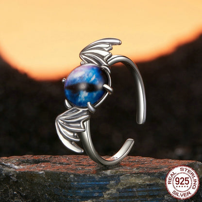 S925 Sterling Silver Wings Blue Devil's Eye Open Ring