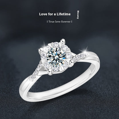 Silver Ring Women's High-grade Classic Four-claw Interwoven Snowflake Ornament