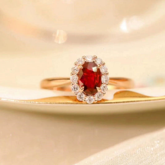 Gold Pigeon Red Blood Gemstone Sterling Silver Inlaid Ring