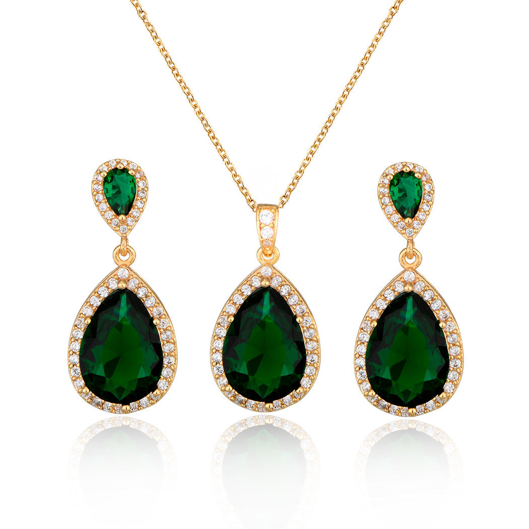 Bridal Jewelry Set Zircon Water Drop Necklace Earrings Gold