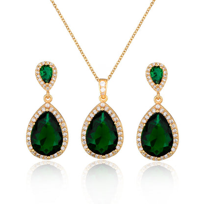 Bridal Jewelry Set Zircon Water Drop Necklace Earrings Gold