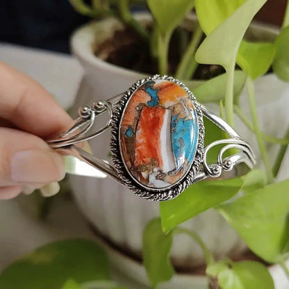 Women's Retro Oval Natural Turquoise Bracelet