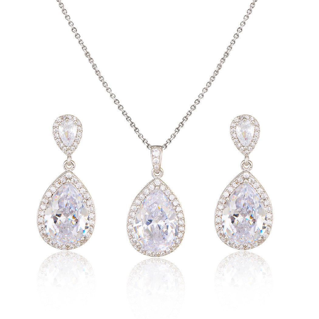 Bridal Jewelry Set Zircon Water Drop Necklace Earrings Gold