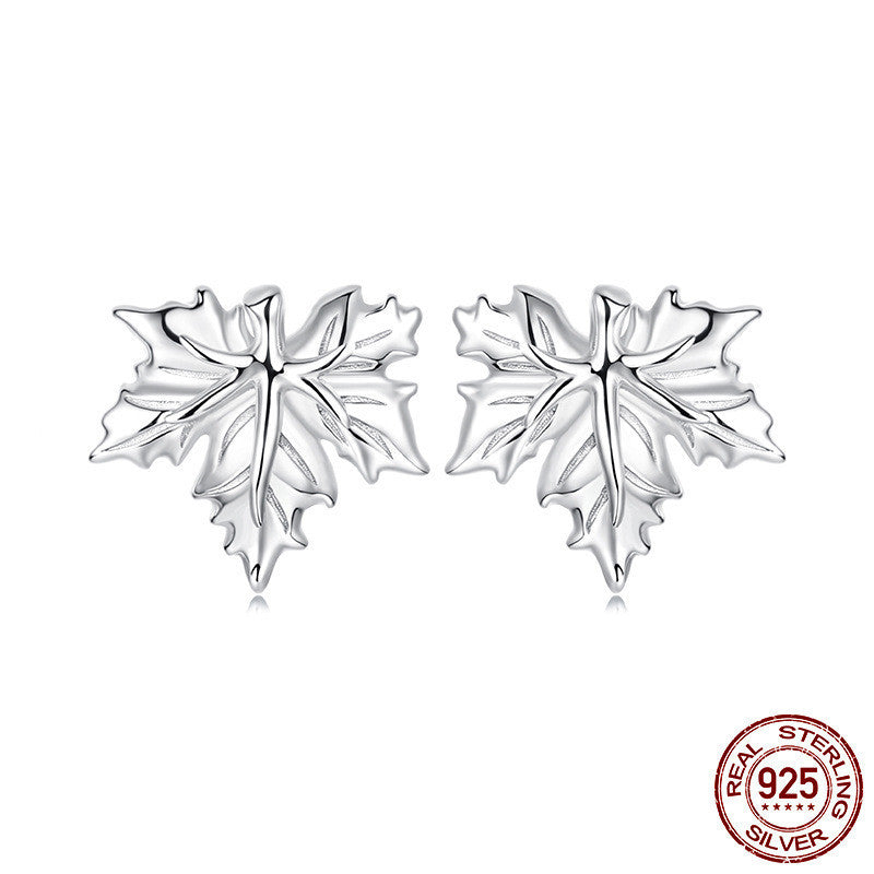 Original Romantic Maple Leaf Argent Pur Ear Studs Earrings