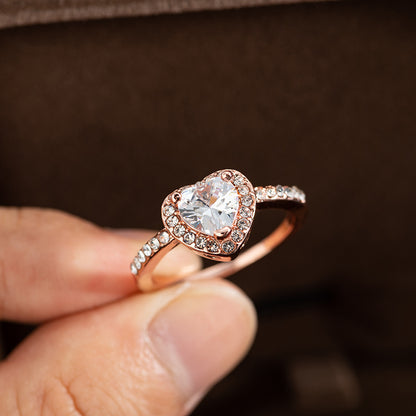 Fashion Crystal Heart-shaped Women's Wedding Ring Rose