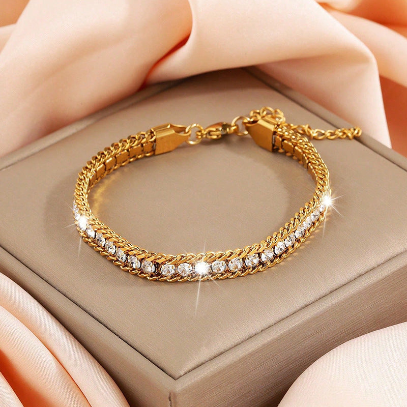 Three-layer Diamond Versatile Personality Stainless Steel Bracelet