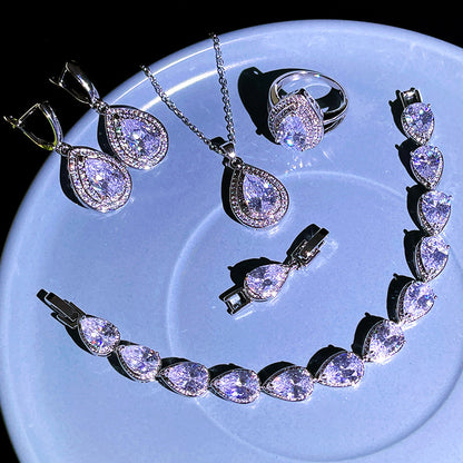 Jewelry Four-piece Set Rings Pendants Earrings Drop-shaped Gem