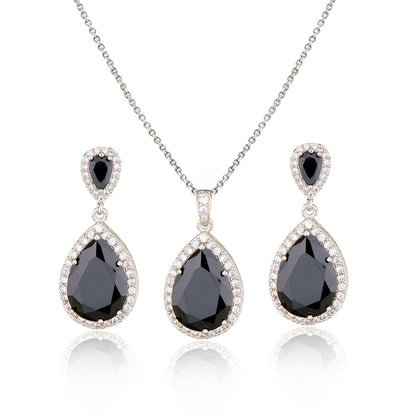 Bridal Jewelry Set Zircon Water Drop Necklace Earrings Gold