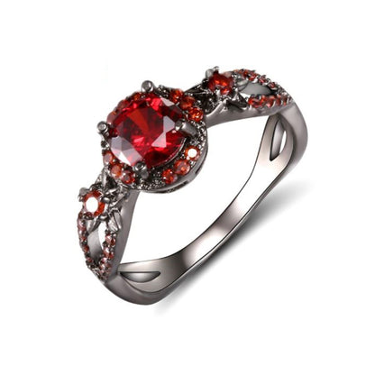 Black Gold Plated Ugyen Korean Style Ruby Garnet Women's Ring