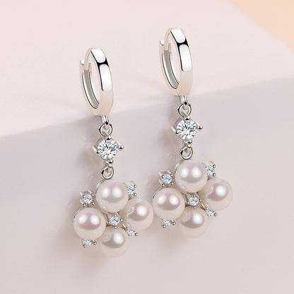 Long Rhinestone-encrusted Pearl Earrings New