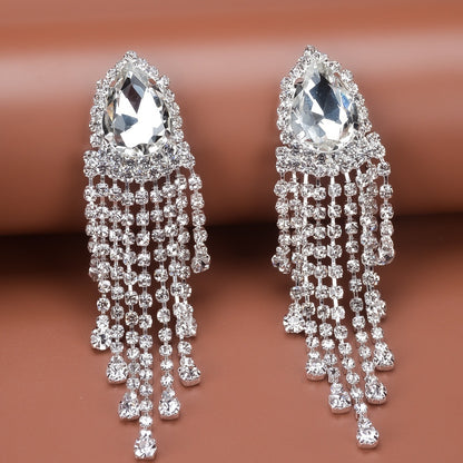 Rhinestone Tassel Earrings Big-name Drop-shaped