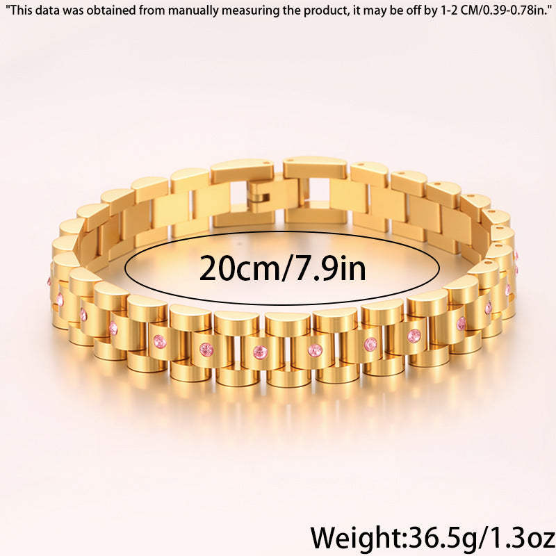 Women's Simple And Versatile Diamond Inlaid Curved Titanium Steel Bracelet