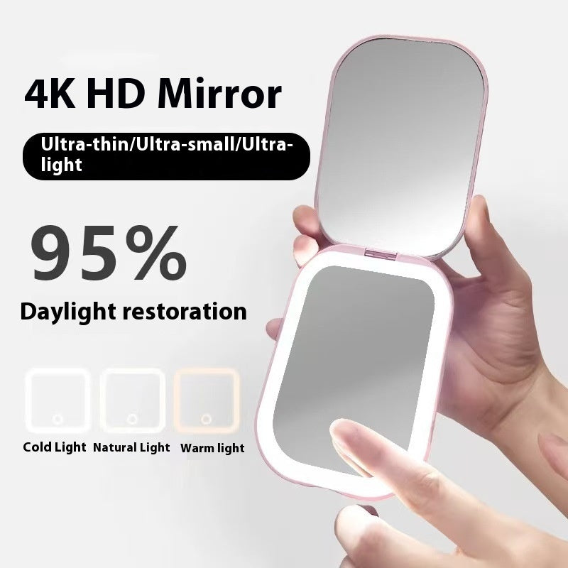 Ultra-thin Foldable Cosmetic Mirror With Light Tricolour Light Convenient HD Luminous Louisiana Mart