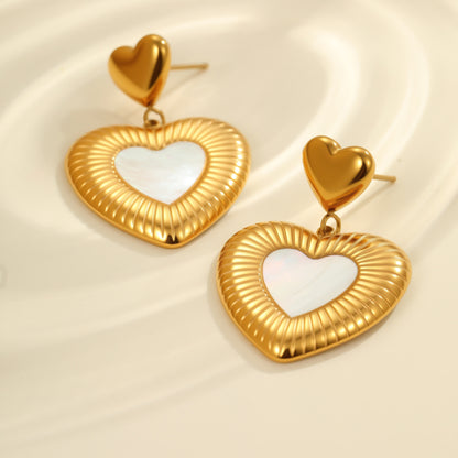 Heart Stainless Steel White Fritillary Earrings