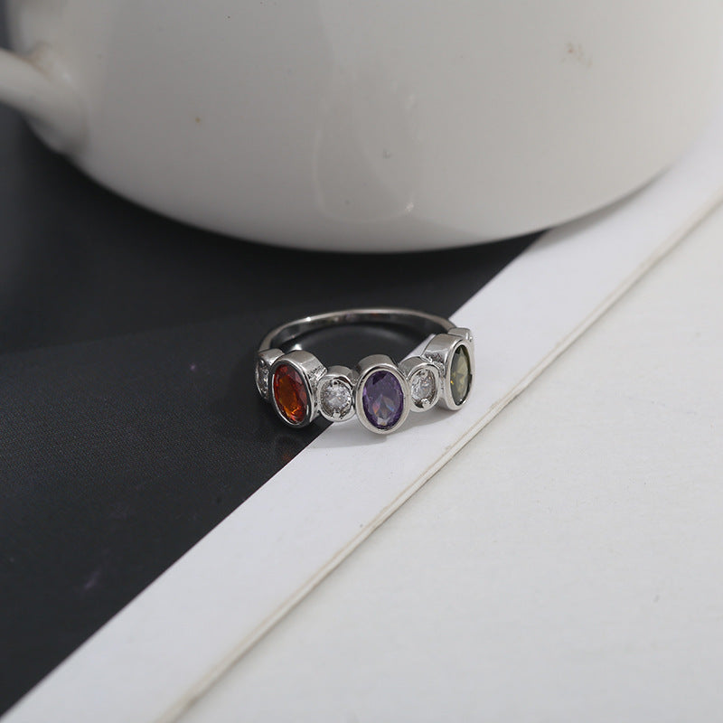 Colorful Copper Inlaid Zircon Ring Sweet And Simple Fashion Ring Bracelet