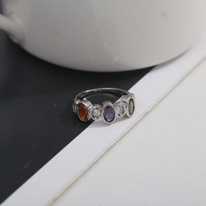 Colorful Copper Inlaid Zircon Ring Sweet And Simple Fashion Ring Bracelet