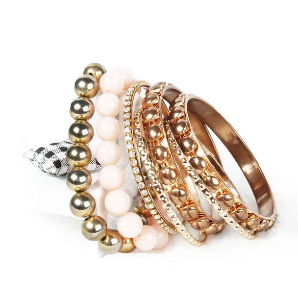 7-Piece Gold Rhinestone Bangle Set in Louisiana | Retro Bracelet Set