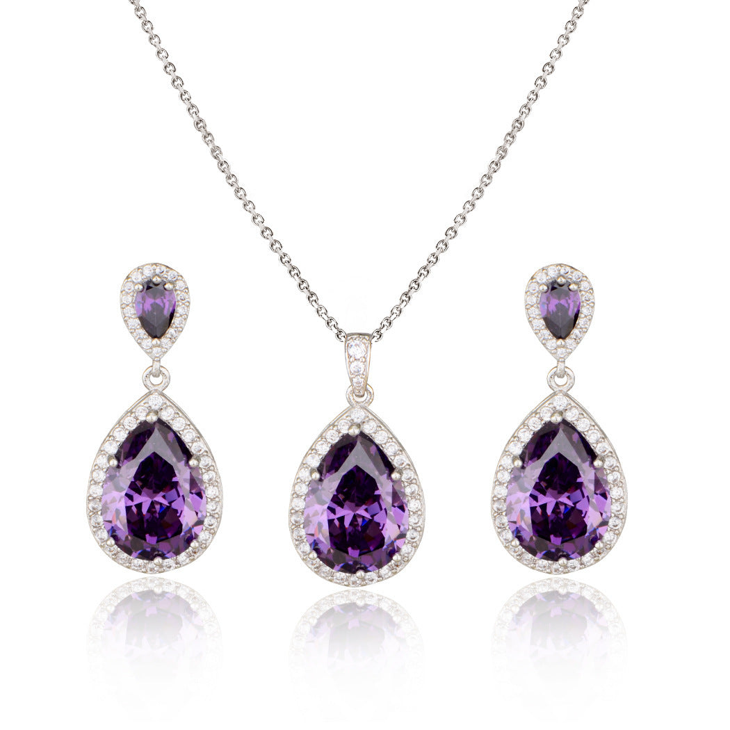 Bridal Jewelry Set Zircon Water Drop Necklace Earrings Gold