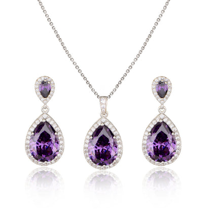 Bridal Jewelry Set Zircon Water Drop Necklace Earrings Gold