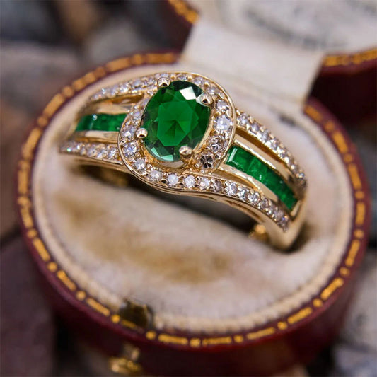 Copper Inlaid Emerald Ring All-match Internet Celebrity