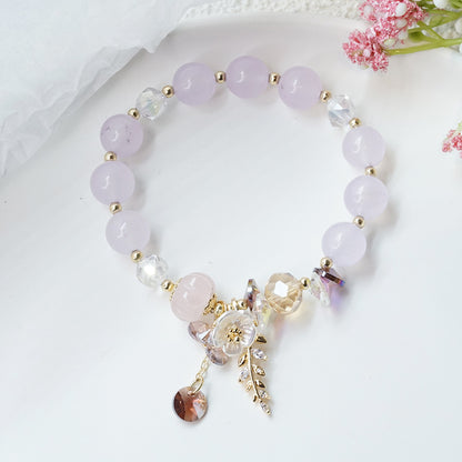 Candy Color Stone Flower Leaf Pendant Crystal Bracelet