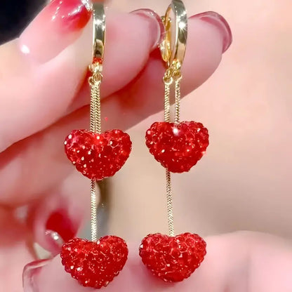 Red Heart Trendy Long Earrings Elegant High-end Simple