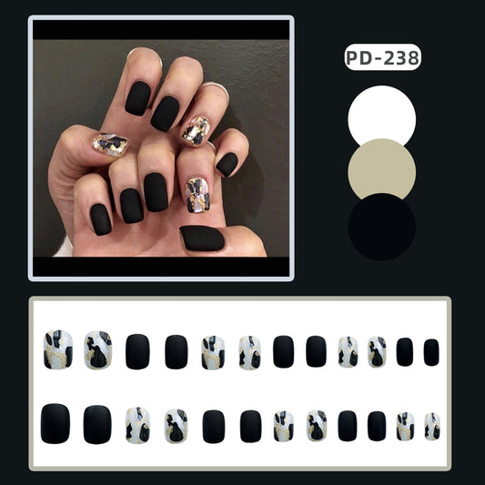 Wearing Black Frosted Shell Fake Nails 24 pices