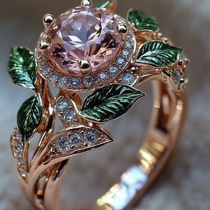 Bright Pink Zircon Women's Exquisite Hot Glue Flowers Ring